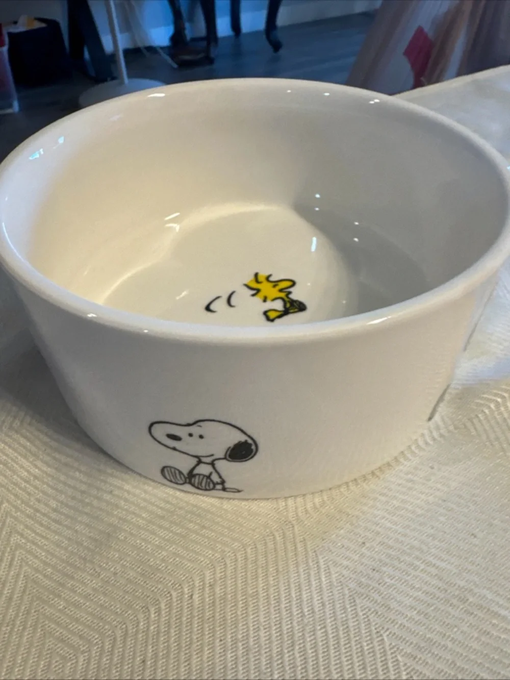 Peanuts Character Ceramic Bowl - White with Multicolor Graphics dog bowl 6”